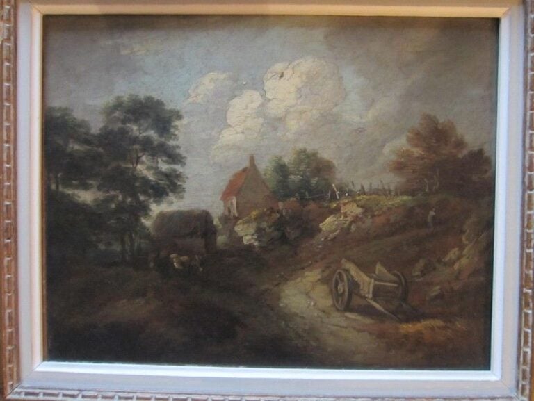 Paysage à la charrette Huile sur toile 30 x 37 cm