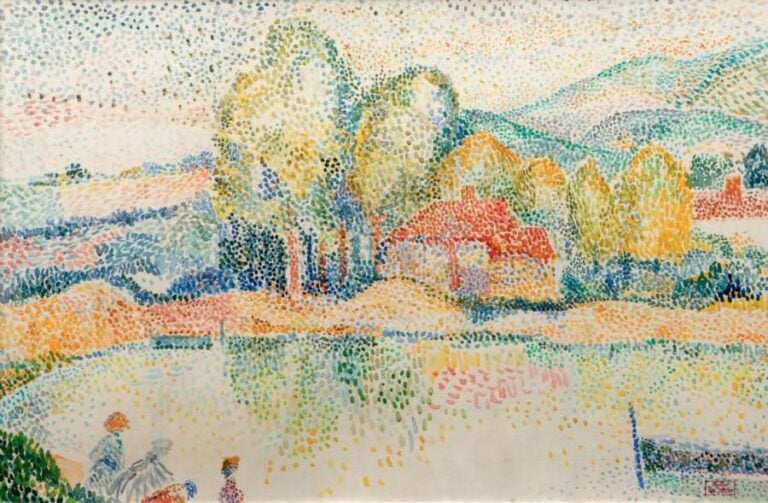 PAYSAGE Aquarelle, signée du cachet en bas à droite 28 x 44 cm