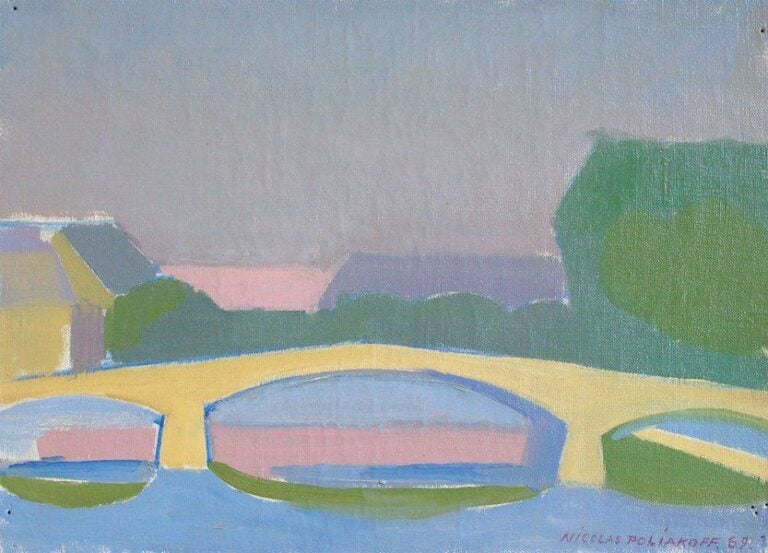 Paysage au pont (1969) Huile sur toil