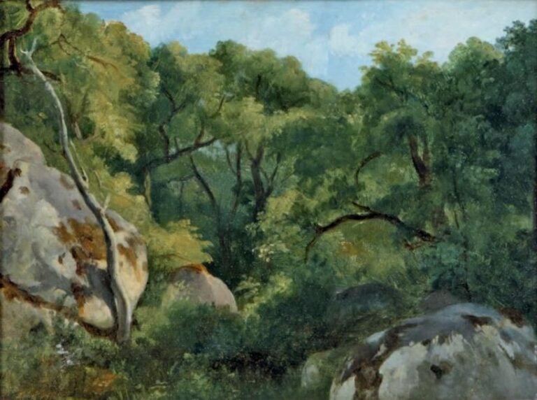 «Paysage aux rochers dans la forêt de Fontainebleau» Huile sur toile 24 x 32,5 cm
