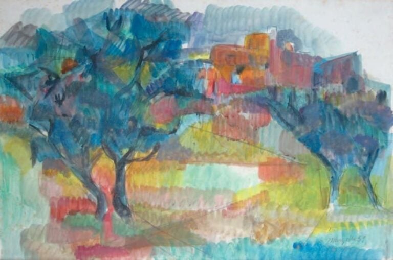 Paysage boisé, 1959 Aquarelle, signée et datée en bas à droite À vue: 43 x 64 cm