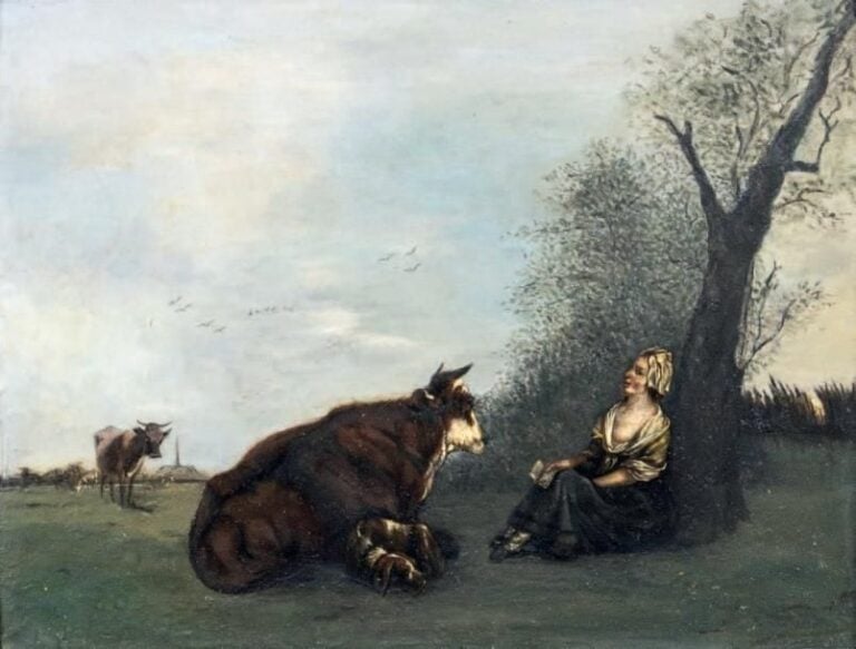 «PAYSAGE CHAMPÊTRE, 1807» Huile sur cuivre, annotée au dos 21 x 27 cm