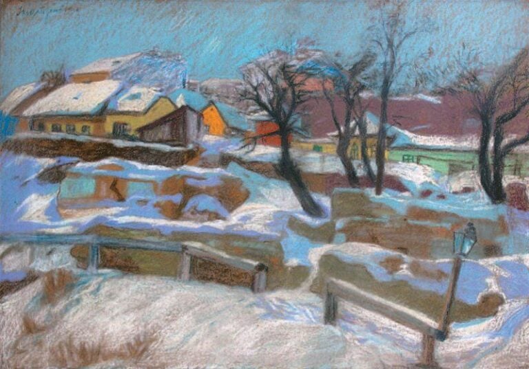 Paysage d'hiver (1917 ?) Pastel sur carton Signé et daté en haut à gauche 50 x 70 c