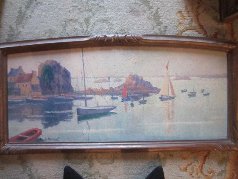 Paysage de Bretagne Huile sur panneau, signée en bas à droite 32 x 73 cm