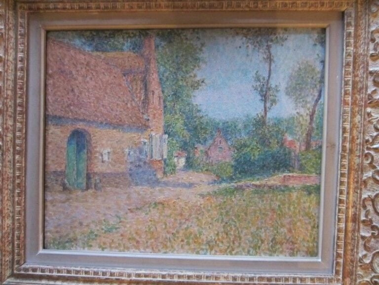 Paysage de campagne pointilliste Huile sur panneau 33 x 41 cm
