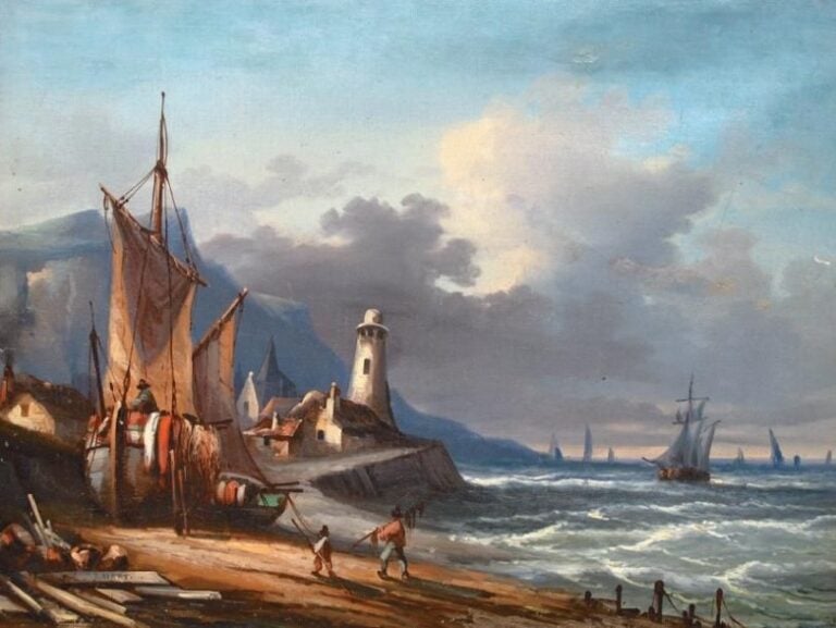 «Paysage de côte» Huile sur toile signée en bas à gauche (quelques restaurations