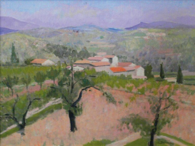 Paysage de Provence Huile sur toile, signée en bas à droite 50 x 64 cm