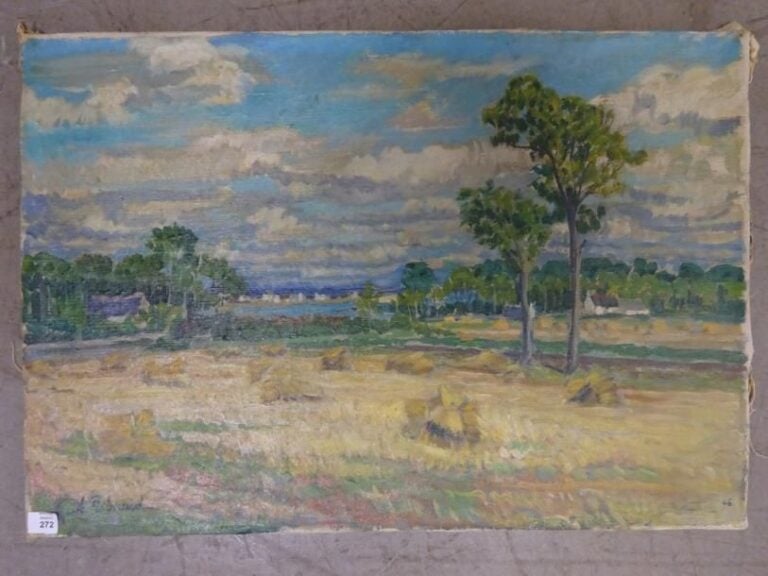 Paysage de Provence Huile sur toile, signée en bas à gauche, datée 46 en bas à droite 54,5 x 38 cm