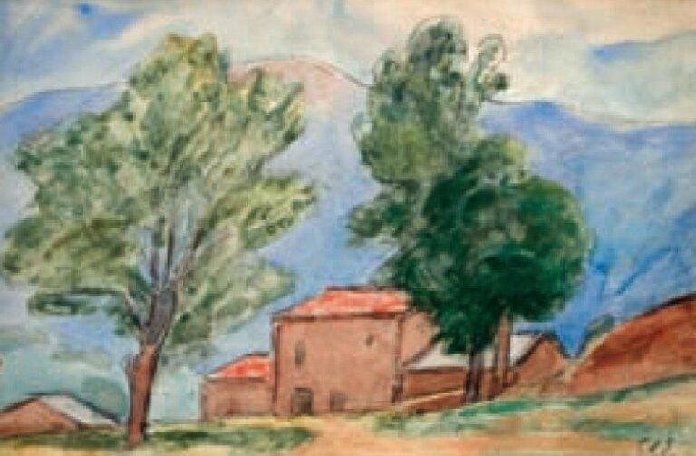 Paysage des Pyrénées Aquarelle, monogrammée en bas à droite 18 x 27 cm