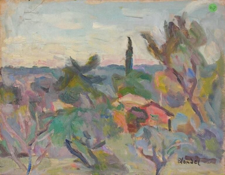 Paysage (double face) Huile sur papier marouflée sur carton Signée en bas à droite 27 x 34,5 cm