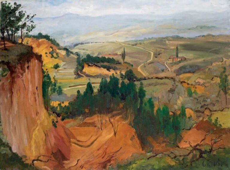 Paysage du sud de la France Huile sur toile, signée en bas à droite 60,5 x 81 cm