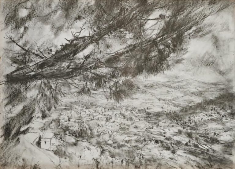 Paysage Fusain, signée en bas vers le milieu 46 x 64 cm (à vue)