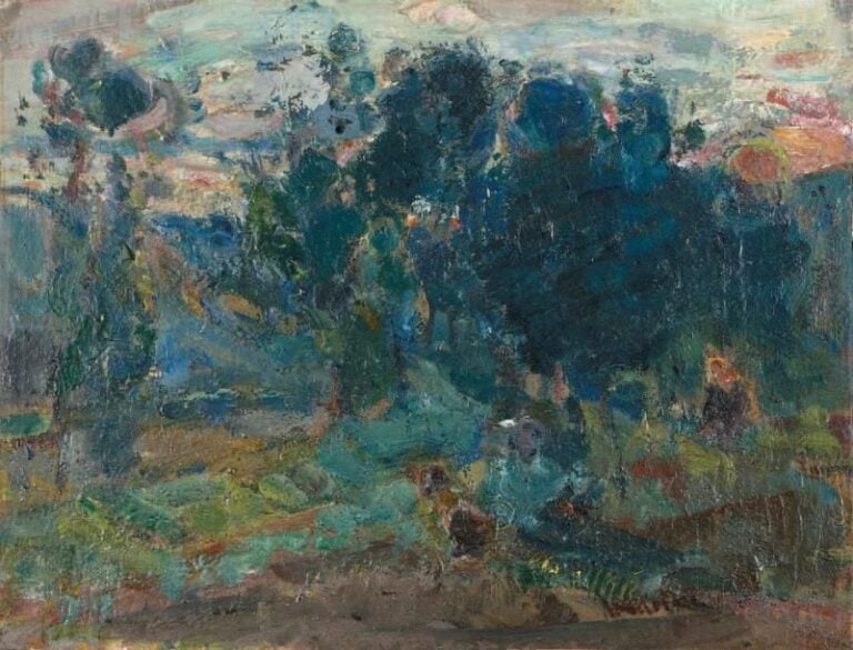 Paysage Huile sur carton, signée en bas à droite 27 x 35 cm
