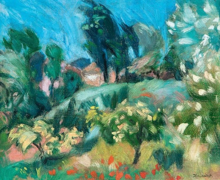 Paysage Huile sur toile, signée en bas à droite 38,5 x 46 cm Oil on canvas, signed lower right