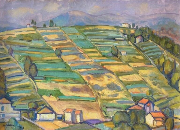 Paysage Huile sur toile Signée en bas à gauche 46 x 55 cm