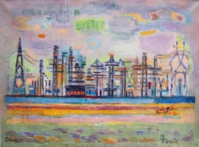 Paysage industriel Huile sur toile, signée en bas à droite 60 x 80 cm