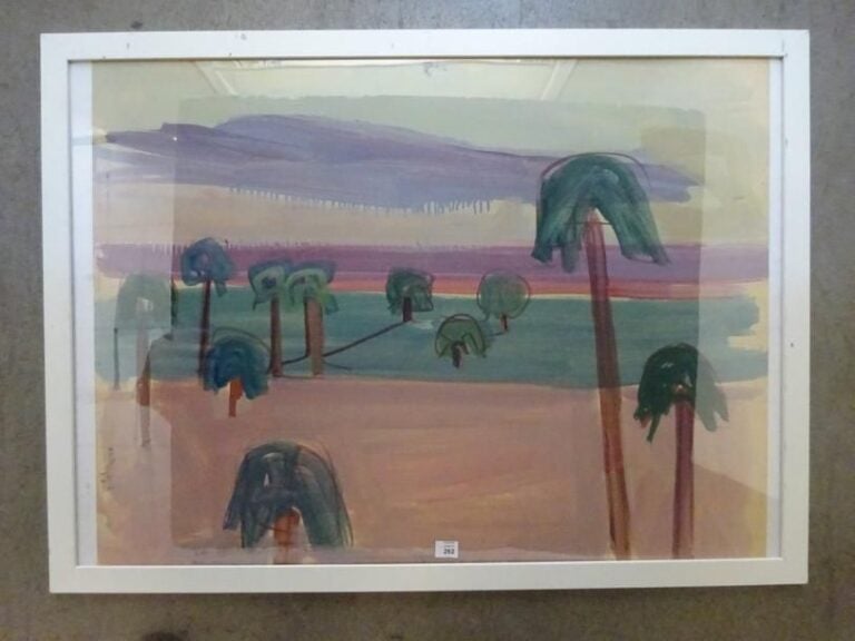 Paysage méditerranéen Gouache sur papier, cachet de la vente d'atelier au dos 49 x 69 cm