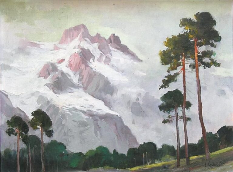 Paysage montagneux Huile sur toile Signée en bas à droite 46 x 61 cm