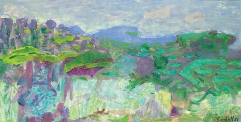 Paysage Technique mixte sur carton, signée en bas à droite À vue: 20 x 37,5 cm