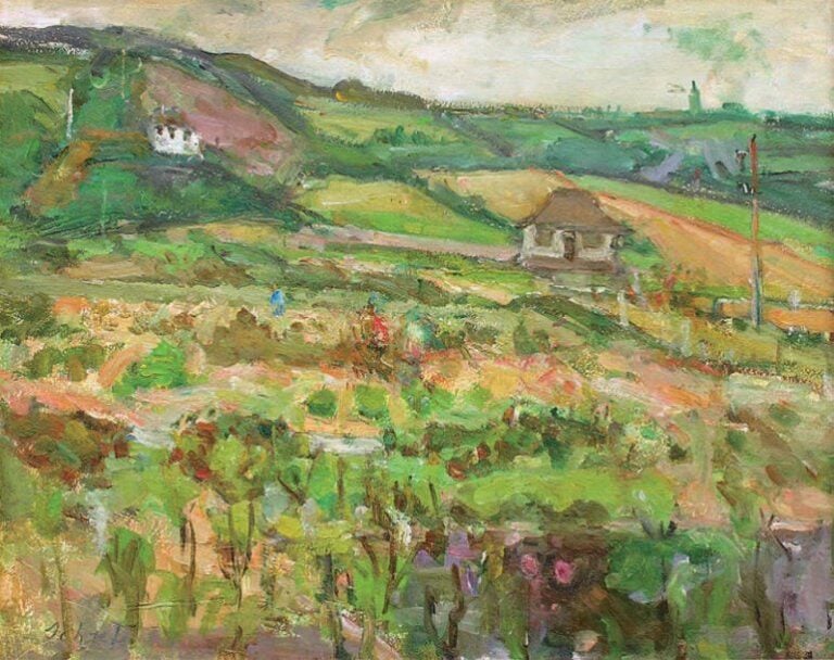 Paysage vallonné Huile sur isorel Signée en bas à gauche 50,5 x 63 c