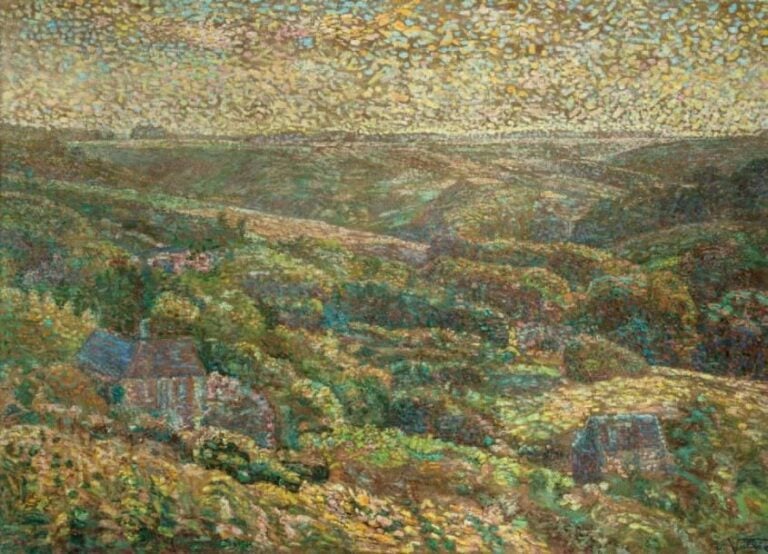 «PAYSAGE VALLONNÉ» Huile sur toile, signée en bas à droite 73 x 100 cm