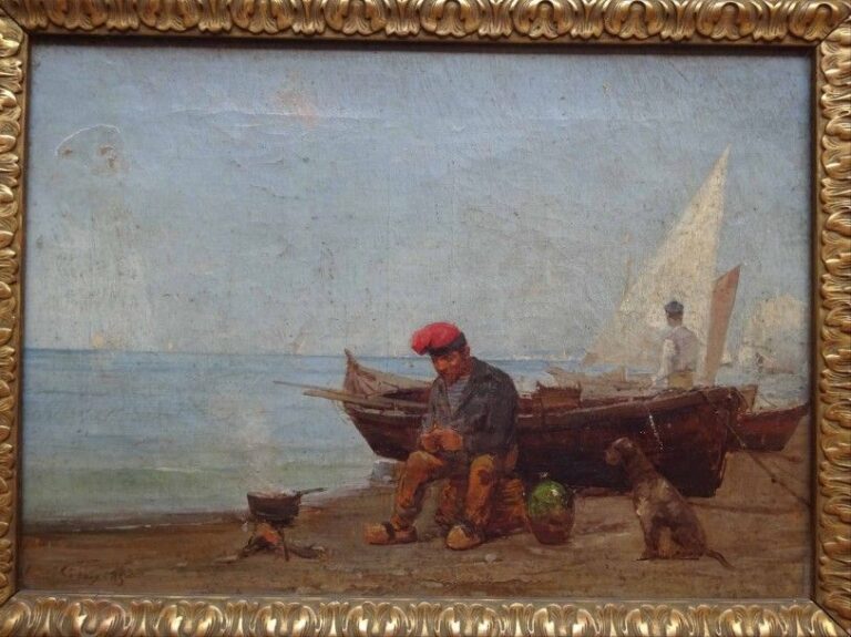 Pêcheur au bonnet rouge au bord de la Méditerrannée