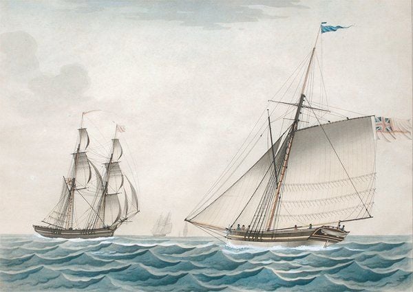 Peintre du Havre « Bateau anglais par le travers » Aquarelle gouachée, signée en bas à droite, située Le Havr