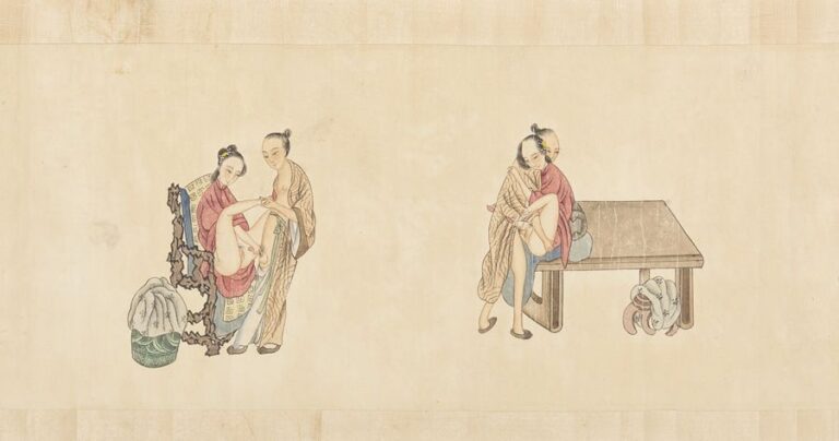 Peinture chinoise sur rouleau (temaki) figurant douze motifs érotiques anonymes (chunyinghua) ainsi qu'une calligraphi