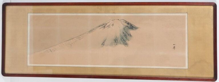 Peinture encadrée du Mont Fuji, signée: Ichira