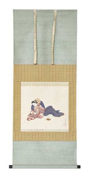 Peinture érotique tendre (shunga) sur rouleau (kakejiku