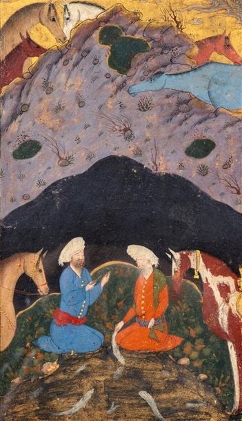 Peinture persane - Khawaja Khizir avec Ilyas découvrant la Fontaine de Vie