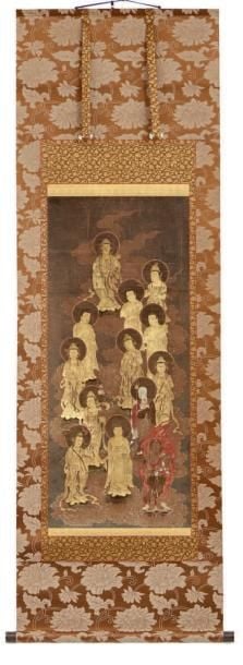 PEINTURE POLYCHROME ANONYME SUR ROULEAU (kakejiku) figurant le groupe des ?'treize bouddha'