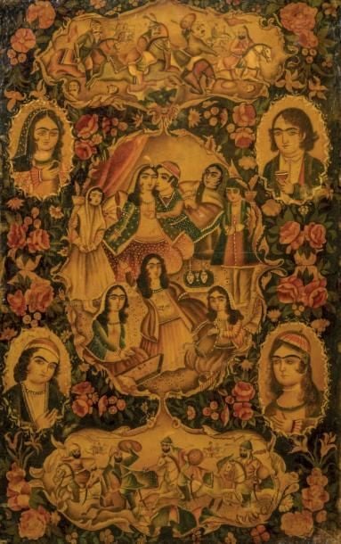 Peinture Qadjare aux scènes de bataille et scènes galantes