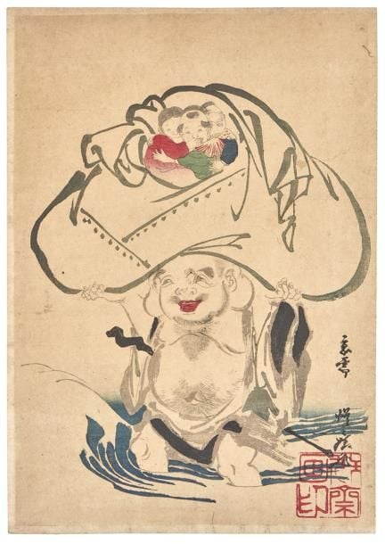 Peinture sur papier par le peintre Nihonga Kawanabe Ky?sai (1831-1889