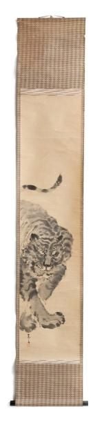 Peinture sur rouleau monochrome figurant un tigr