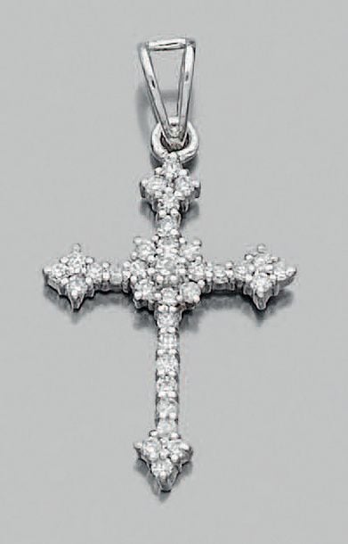 PENDENTIF «croix» en or gris (750 millièmes) pavé de diamants taille brillan