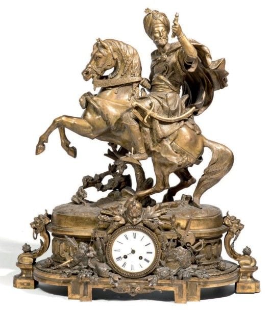 Pendule orientaliste à figure de cavalier