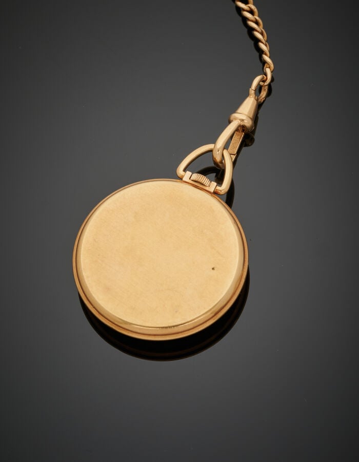 PERRET Jean - MONTRE de POCHE en or jaune (750‰). Cadran doré, chiffres romains…