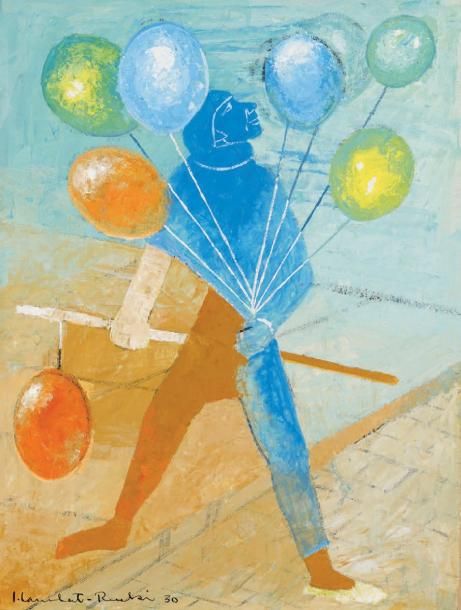 Personnage avec des ballons, 1930 Gouache, signée et datée en bas à gauche 33,5 x 25,5 cm (à vue)