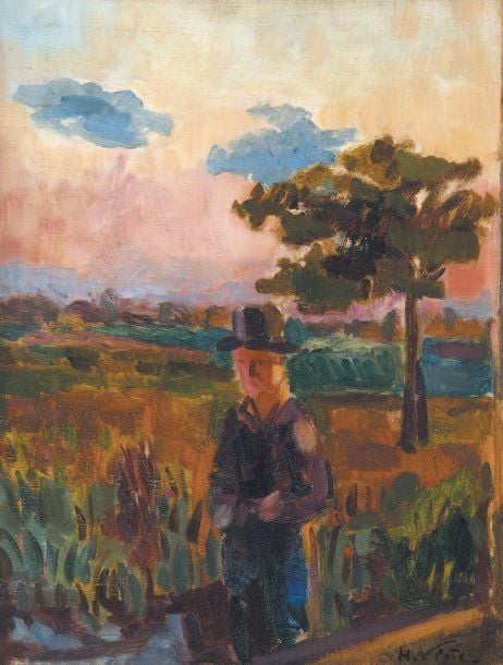 « Personnage » Huile sur toile, signée en bas à droite 35 x 28 cm Provenance : Atelier