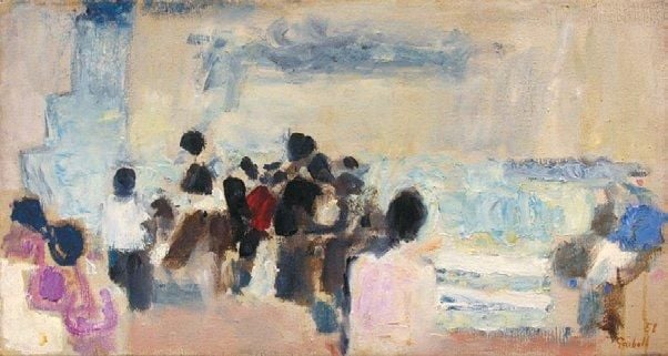 Personnages au bord de la mer (1952) Huile sur toile Signée et datée en bas à droite 32 x 60 cm