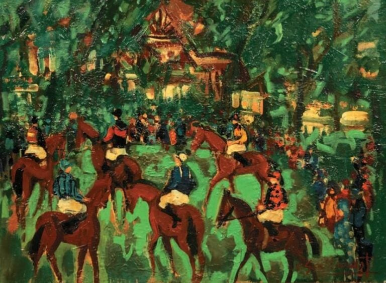 PESAGE À CLAIRFONTAINE Huile sur toile, signée en bas à droite 54 x 73 cm