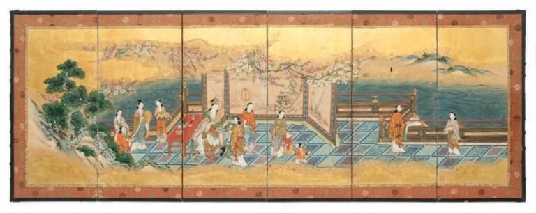 Petit paravent à six panneaux (byobu) pour le (hinamatsuri) (lit