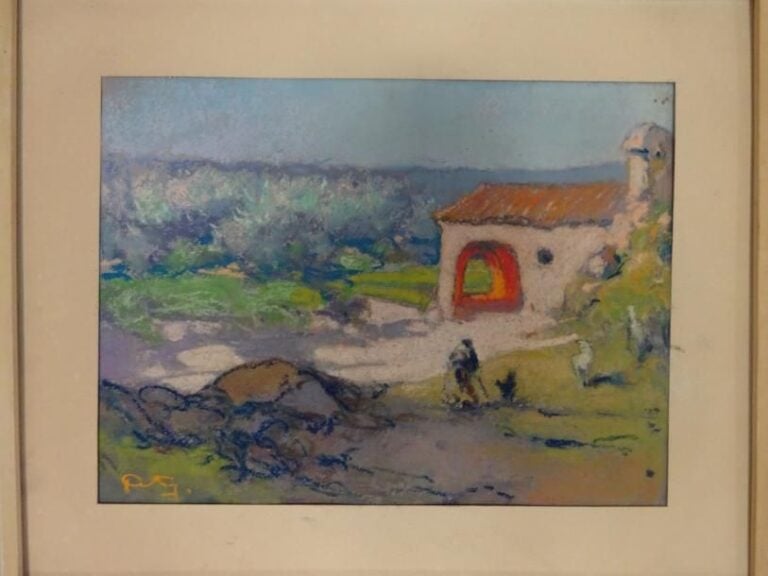 Petite chapelle en Provence Pastel, monogrammé en bas à gauche 23 x 31 cm