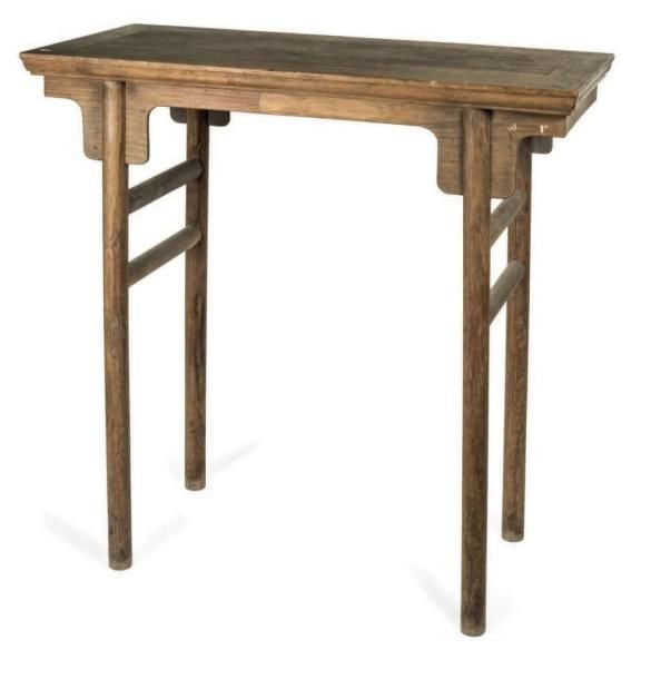 Petite console d'appui en bois de yumu rectangulaire reposant sur quatre pieds cylindrique
