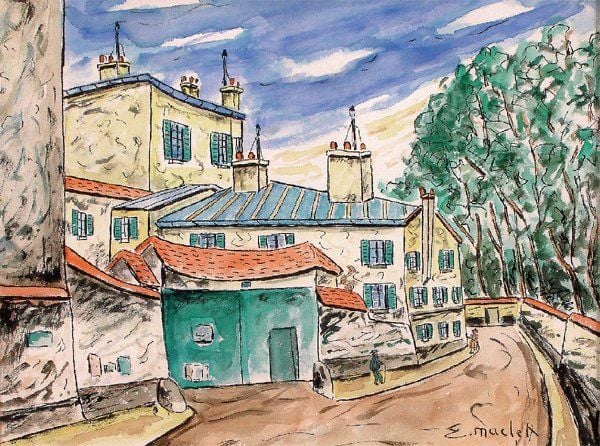 « Petite rue à Paris » Encre et aquarelle, signée en bas à droit