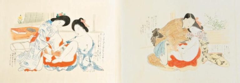 Petites peintures sur rouleau de type Shunga anonymes et comprenant douze scènes érotique