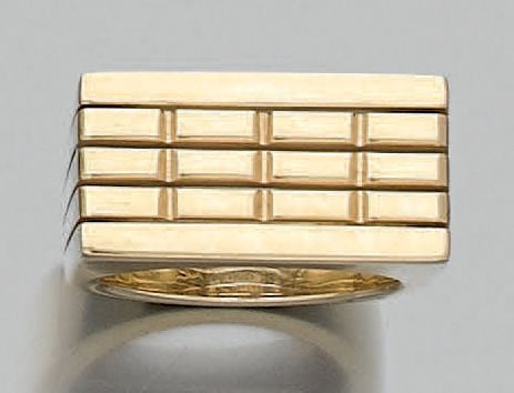PIAGET BAGUE chevalière rectangulaire en or jaune (750 millièmes) à godrons plat