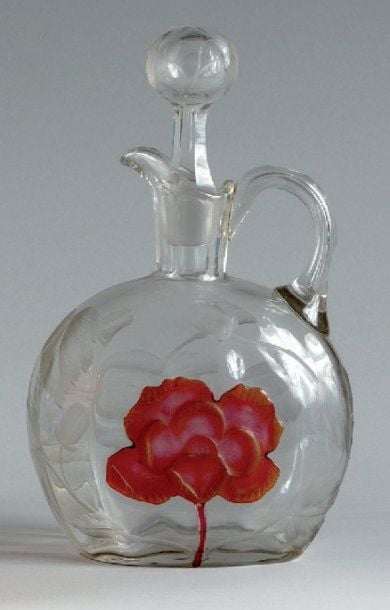 Pichet en cristal blanc transparent à corps rond et plat et bouchon d'origin