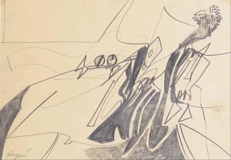 Piero RUGGERI (1930-2009) Composition abstraite Crayon sur papie